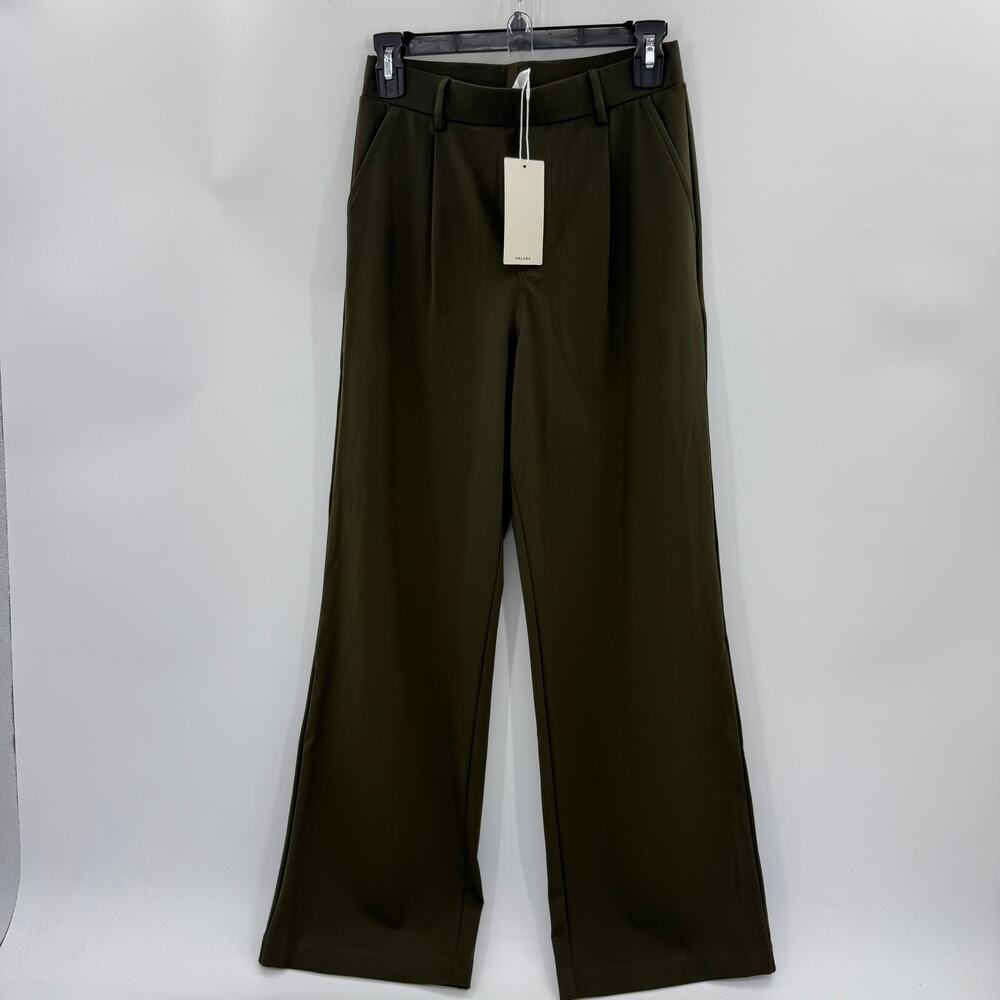New HALARA Stretch Pants Womens Size S Green Pull On Jersey Straight Leg Pleated